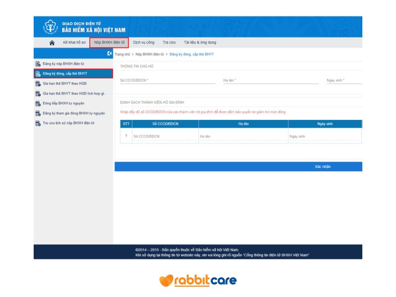 Sau đó chọn "Đăng ký đóng, cấp thẻ BHYT"